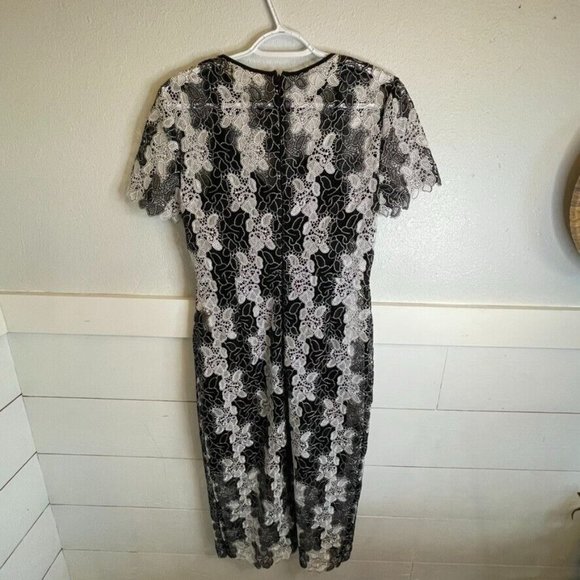 Diane Von Furstenberg‎ Black White Lace Midi Floral Lace Scalloped Dress Size 4 - Picture 5 of 9